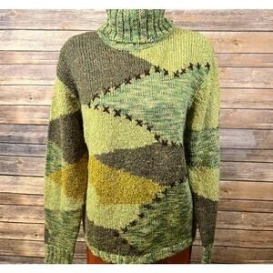 Multi-Green Turtleneck Sweater Size Large